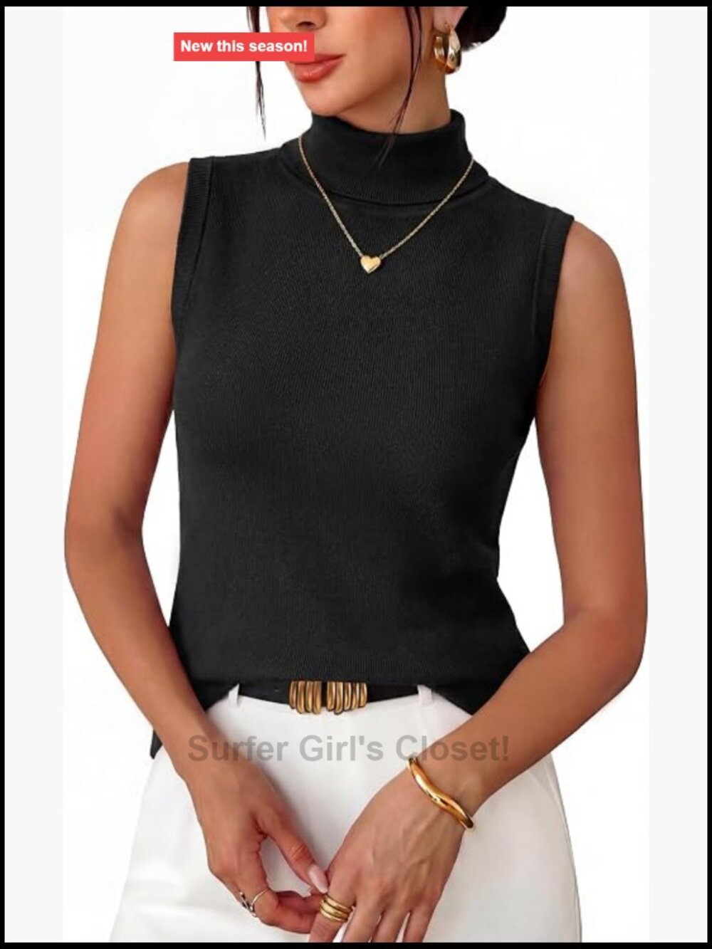Wool Blend Slim Fit Turtleneck Tank Top Sleeveless Business Casual